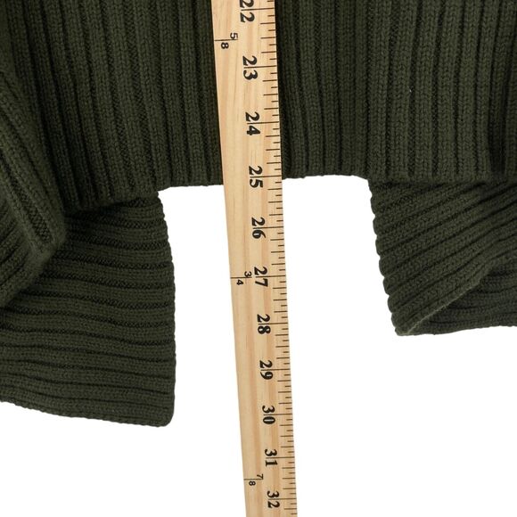 Per Se Cardigan Sweater Womens Small Dark Green Knit 100% Merino Wool Open Front - Picture 14 of 14